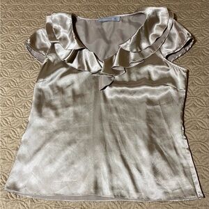 Althea Crawford, Australia, Cream Ruffle Satin Blouse, size 14